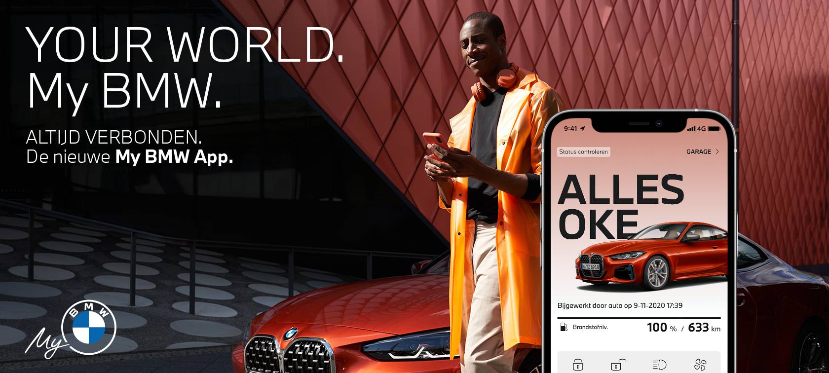 My BMW App status van auto checken – man met smartphone voor BMW 2 Serie Coupé My BMW App status van auto checken – man met smartphone voor BMW 2 Serie Coupé